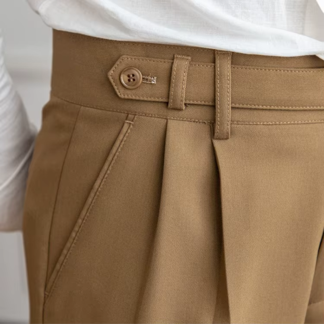 Black men's elegant pleated trousers, providing a sharp and professional formal appearance.