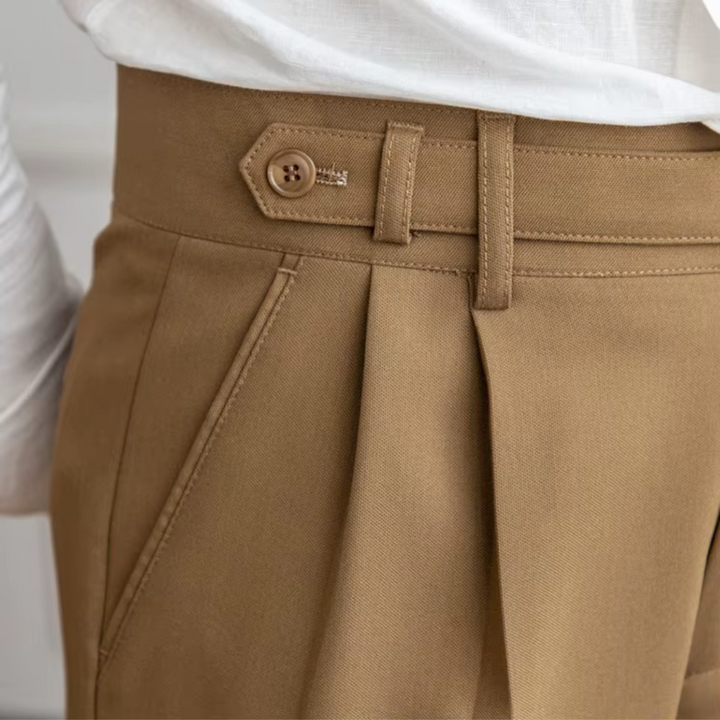 Black men's elegant pleated trousers, providing a sharp and professional formal appearance.