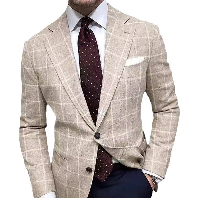 Fashionable men's slim fit blazer, an elegant jacket for a sharp smart casual aesthetic. Versatile & refined.