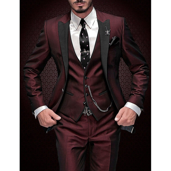 Men's elegant three-piece suit set: blazer, vest, trousers. Perfect for weddings & formal business attire.