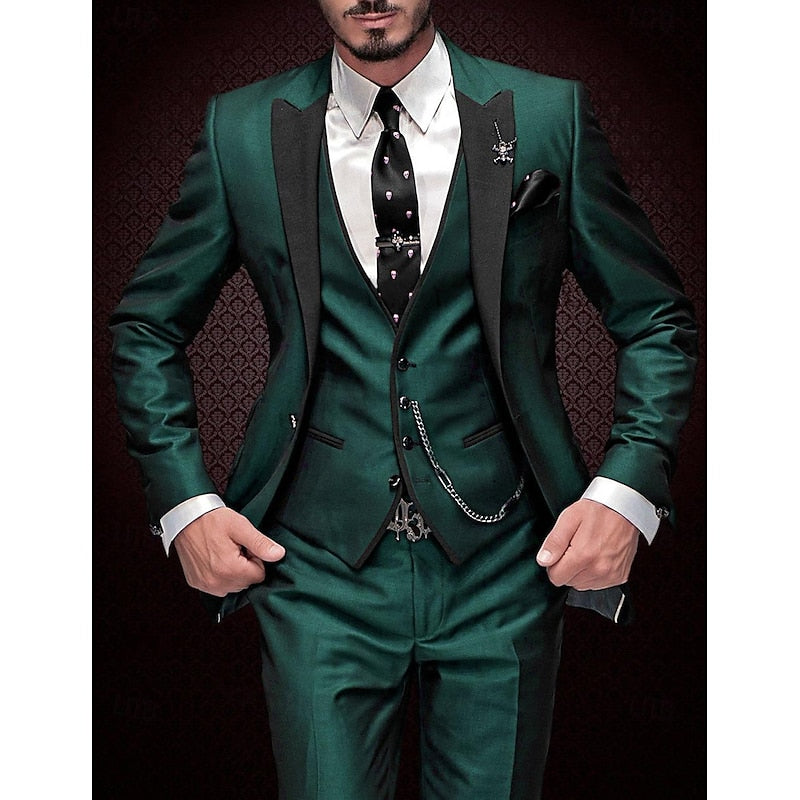 Stylish men's three-piece suit, ideal for formal wear, business meetings, or a sophisticated wedding look.