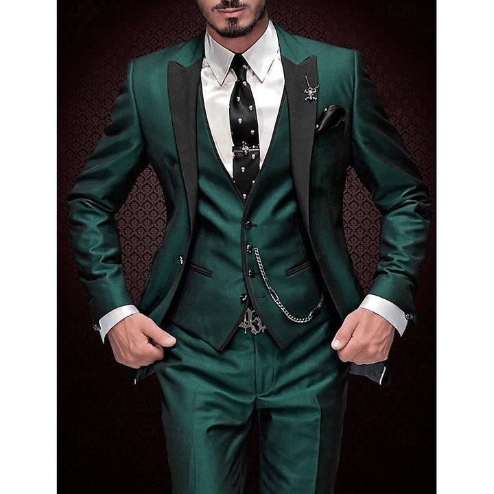 Stylish men's three-piece suit, ideal for formal wear, business meetings, or a sophisticated wedding look.