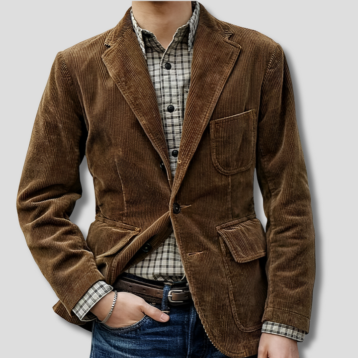 Men's sophisticated vintage blazer and vest set, offering a tailored fit for any event.