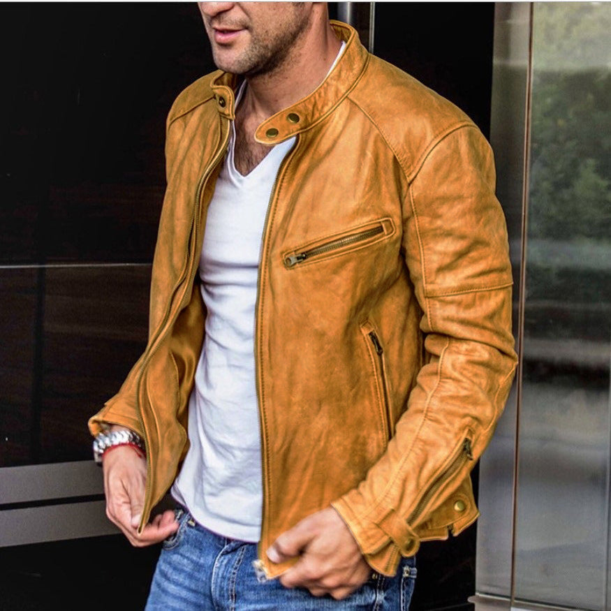 Stylish men's waterproof zipper jacket with multi-pockets, perfect for durable all-weather fashion & casual outfits.