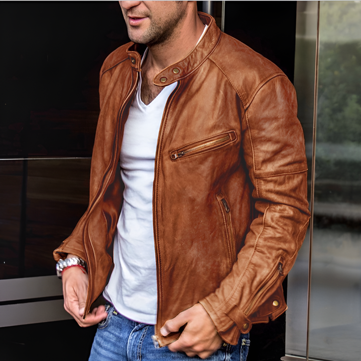 Durable men's all-weather waterproof jacket, an elegant and stylish outerwear piece for semi-formal or casual wear.