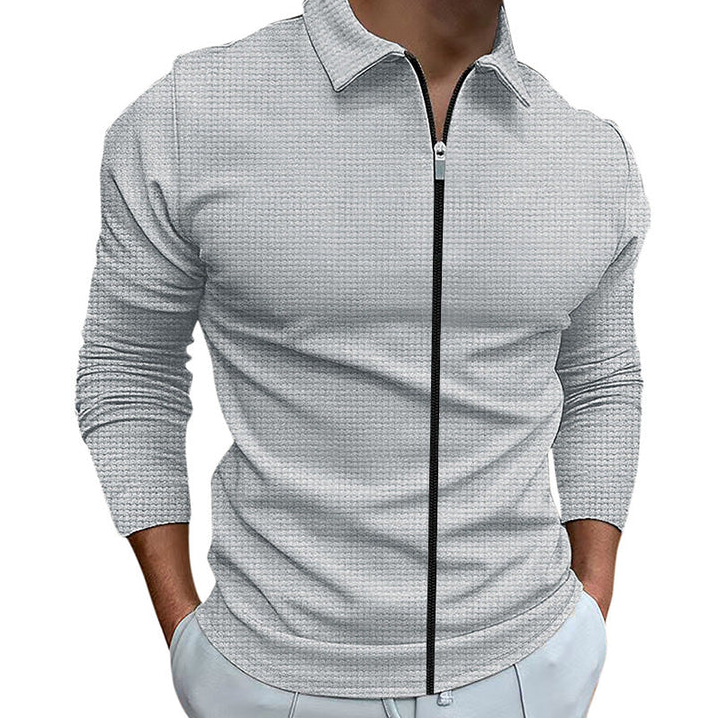 Stylish men's zip-up casual shirt, a versatile long-sleeve top for modern everyday fashion.