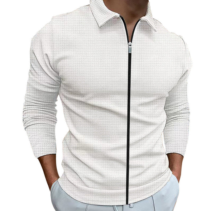 Modern men's zip-up shirt, a stylish and comfortable long-sleeve casual top for versatile men's style.