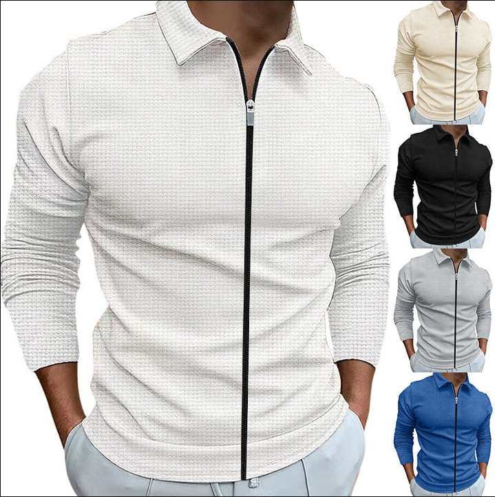 Elegant men's casual zip-up shirt, offering versatile comfort and style for everyday long-sleeve wear.