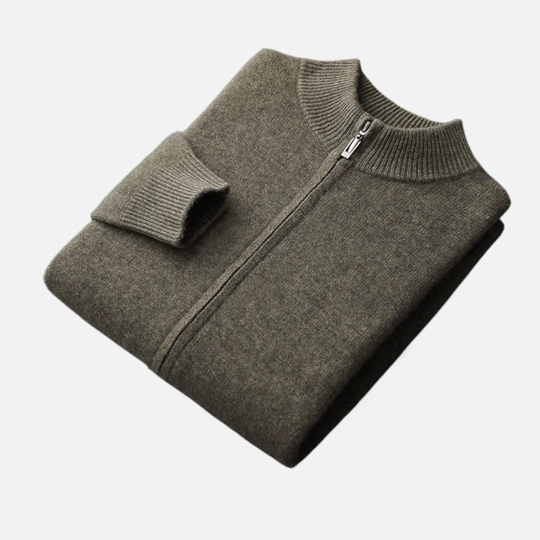 Men's elegant zippered cardigan for smart casual layering. Comfortable menswear essential.