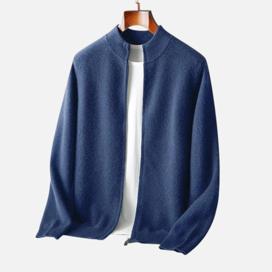 Smart casual men's zippered cardigan, perfect for layering. Comfortable fit for an elegant, modern look.