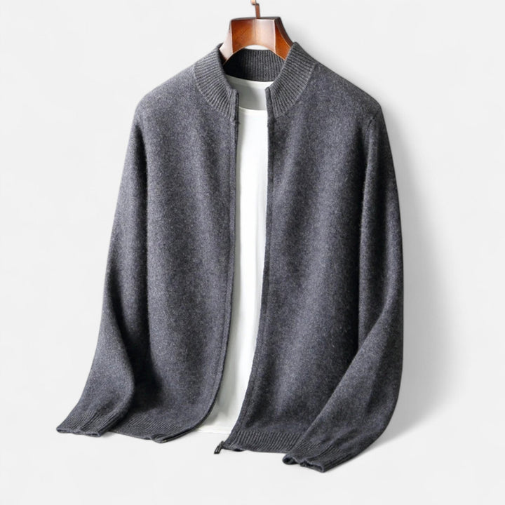 Men's lightweight zip-up cardigan, versatile for all seasons. Offers comfortable, smart casual elegance.