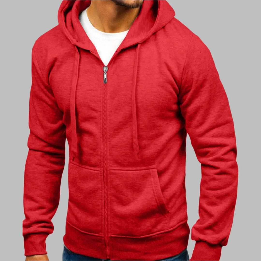 Soft fabric men's zip-up hoodie, offering ultimate comfort and versatile everyday style for men.