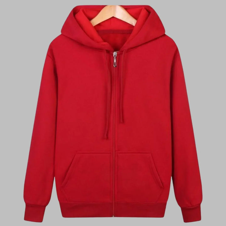 Durable zipper & pockets on a comfortable men's everyday hoodie, perfect for versatile layering.
