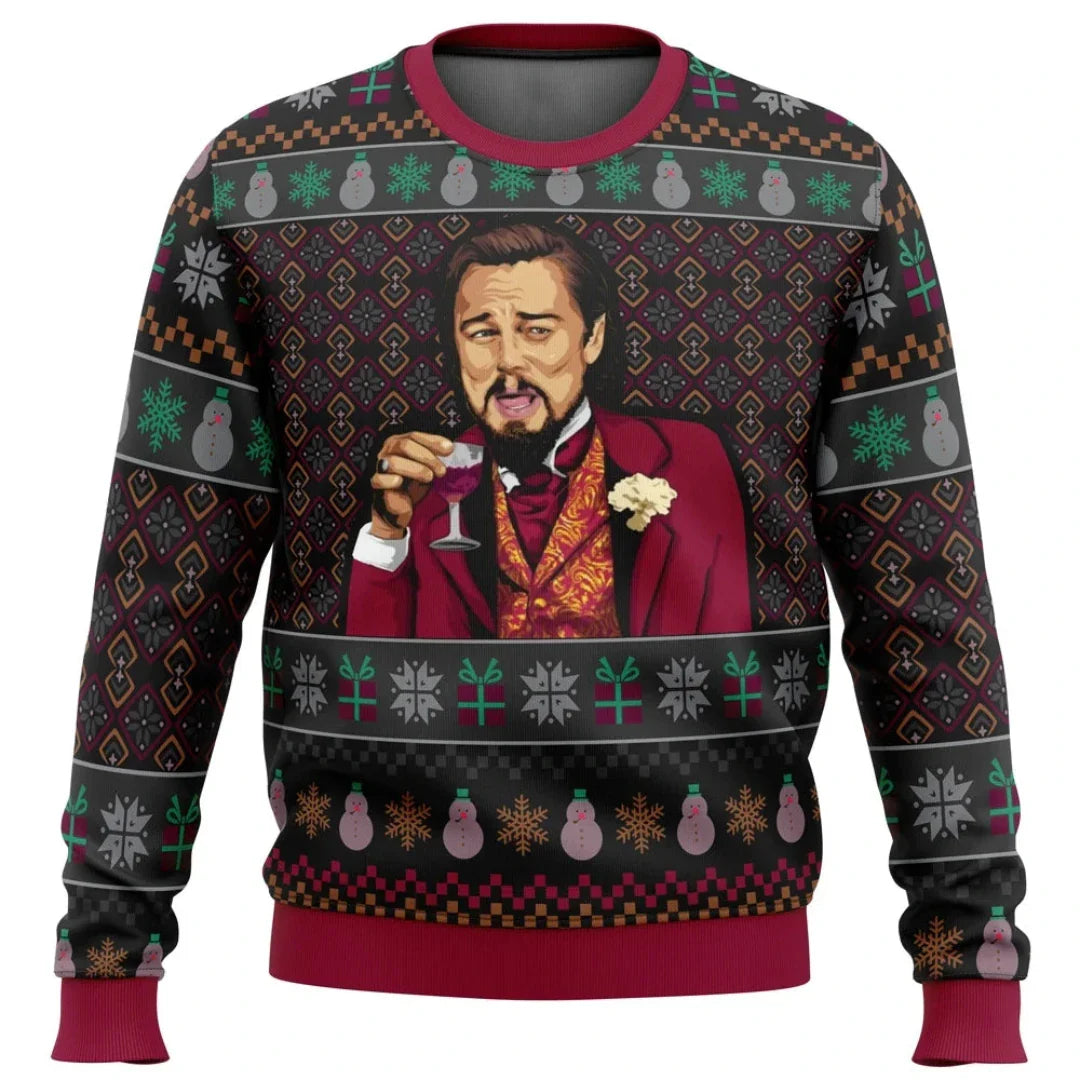 Men's festive 3D printed Christmas longsleeve sweater for holiday parties & winter comfort.