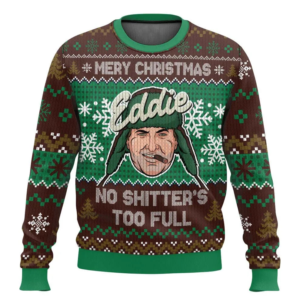 Men's comfort fit funny Christmas sweater with a playful ski lift and reindeers, holiday apparel.