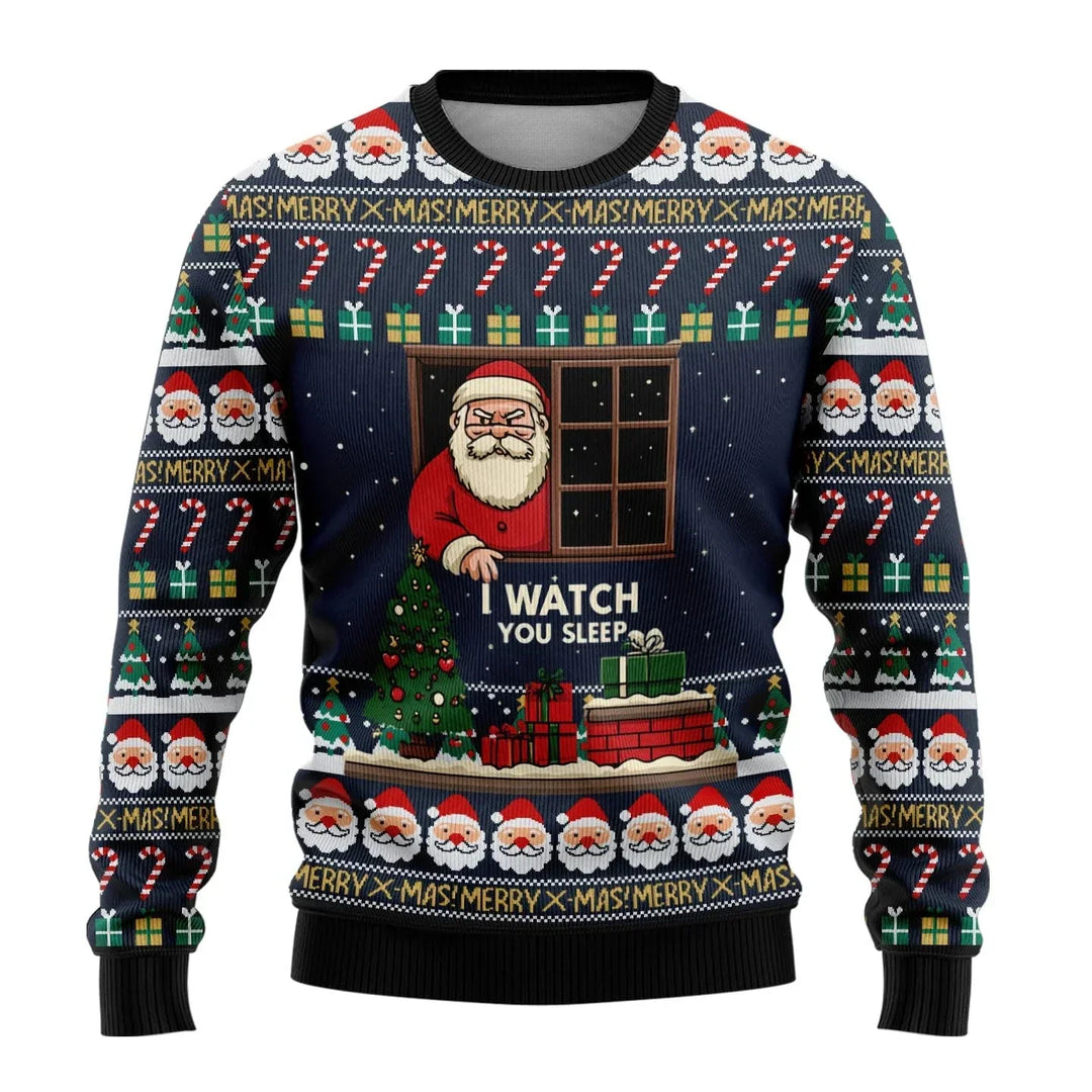 Men's casual long sleeve Christmas sweater with repeat snowman pattern, festive top