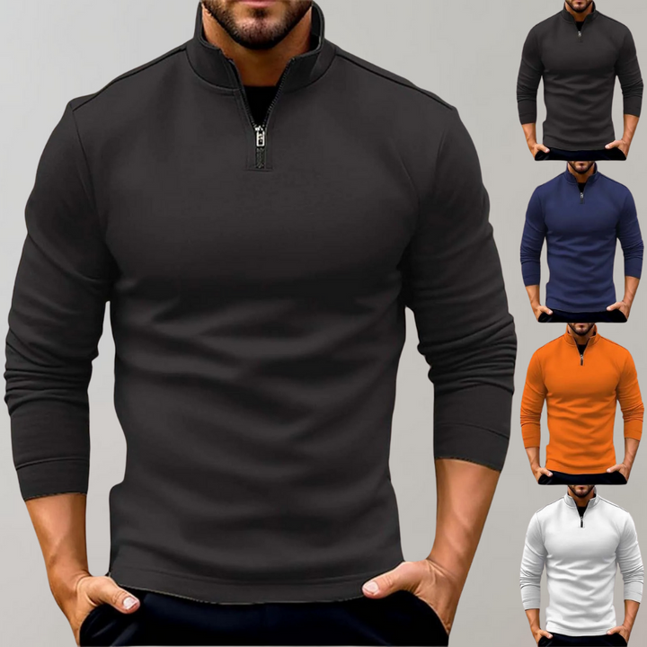 Men's fitted half zip jumper, long sleeve smart casual knit sweater. Perfect for layering winter fashion.
