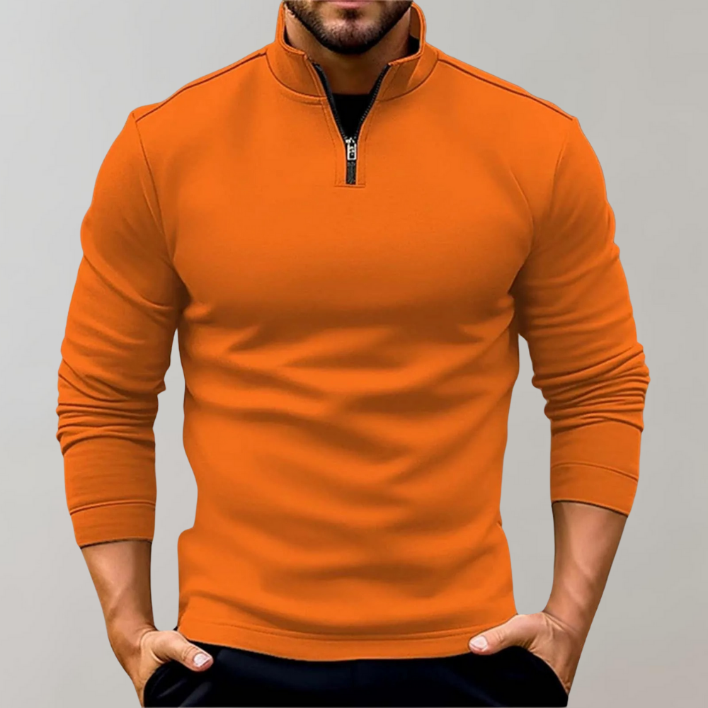 Versatile men's half zip sweater, a fitted long sleeve knit perfect for smart casual and layering.