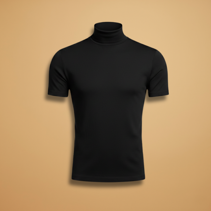 Men's fitted roll neck t-shirt, short sleeve for style & comfort.