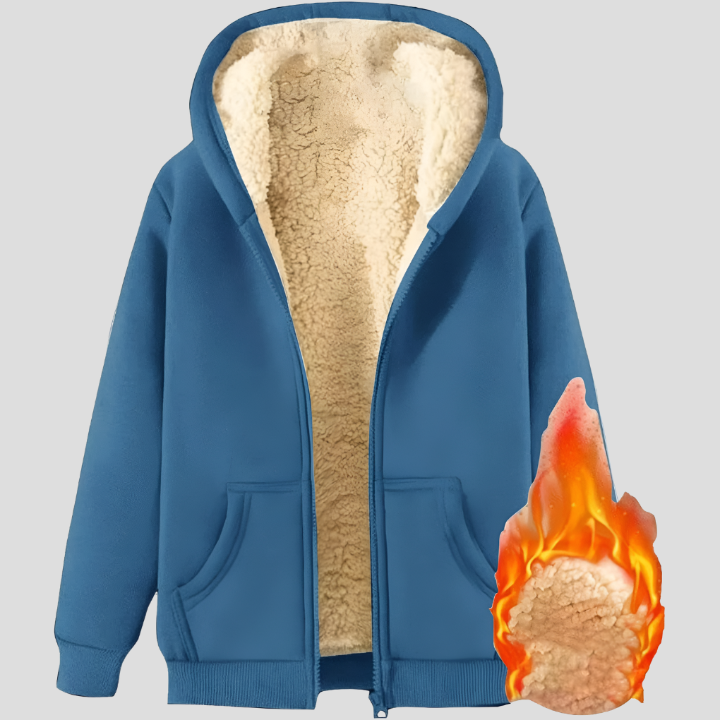 Variety of men's fleece-lined winter zip-up hoodies in different colors (grey, black, blue, brown)