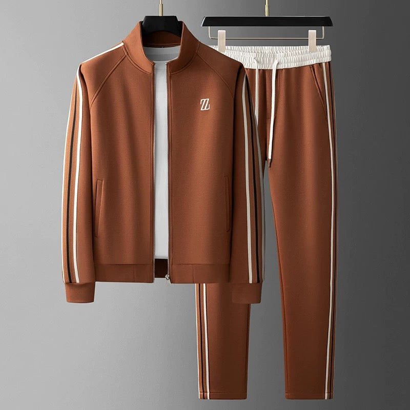 Stylish men's flexible tracksuit set. Comfortable athletic wear for performance & casual use.