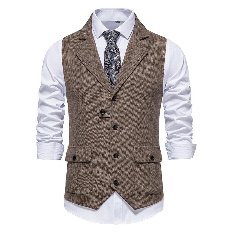 Men's formal black dress vest, perfect for office, wedding, or event wear, tailored fit.