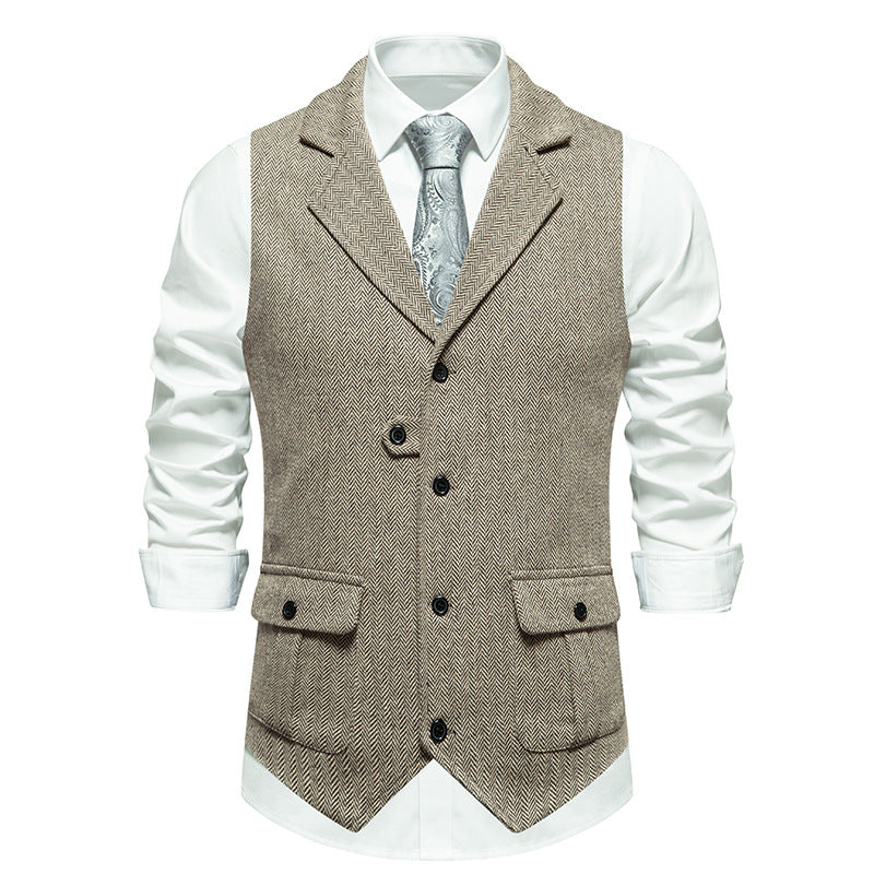 Refined men's wedding vest, also fitting for professional office settings, with a polished finish.