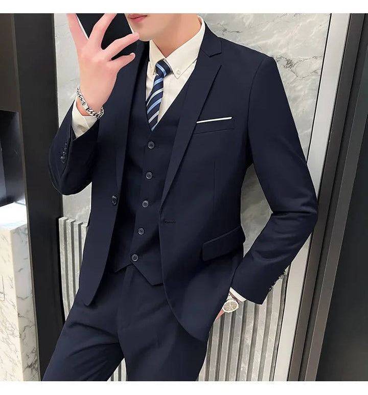 Elegant men's three-piece suit with notch lapel. Essential formal fashion for any occasion.