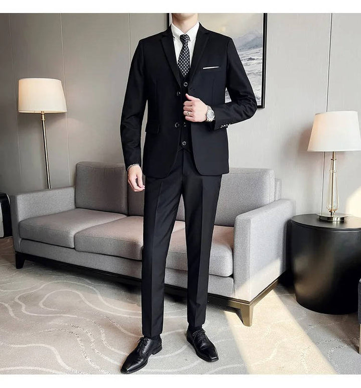 Men's formal three-piece suit, notch lapel. A sophisticated choice for business & special events.