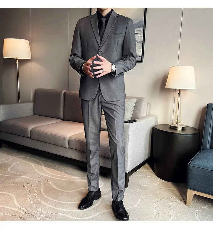 Classic men's business suit, three-piece with notch lapel. Essential for office fashion & events.