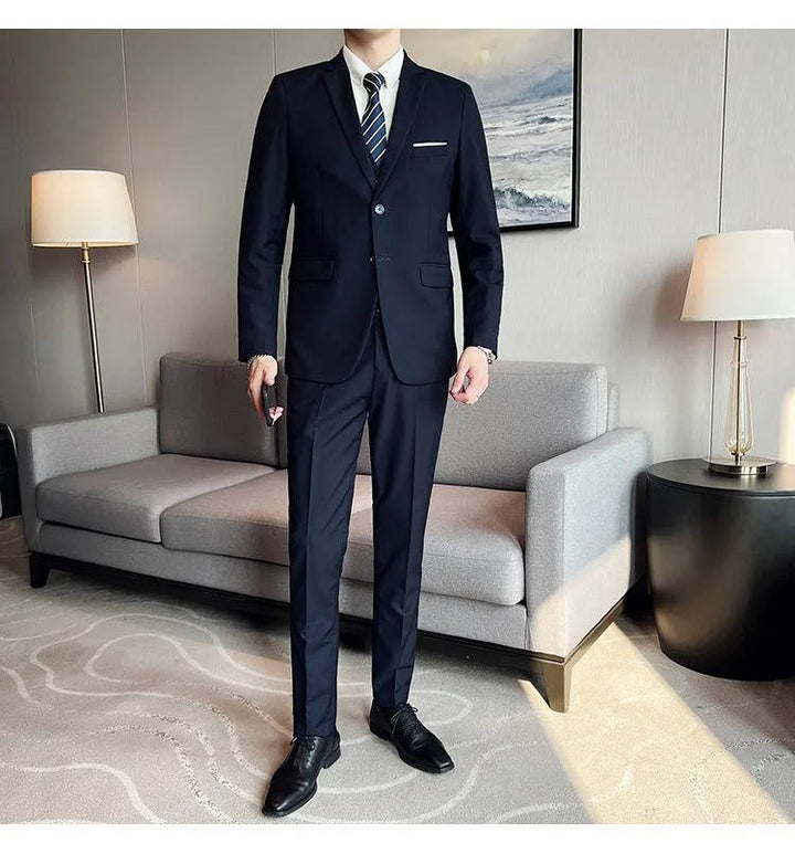 Tailored men's wedding suit, three-piece with notch lapel. A timeless option for formal attire.