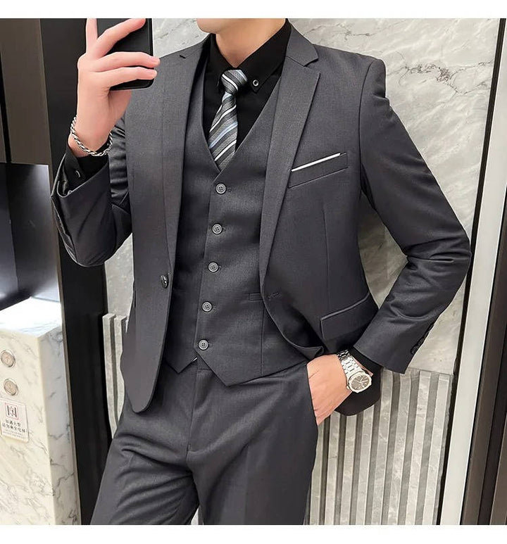 Professional men's three-piece suit, notch lapel. Classic business attire for modern men.