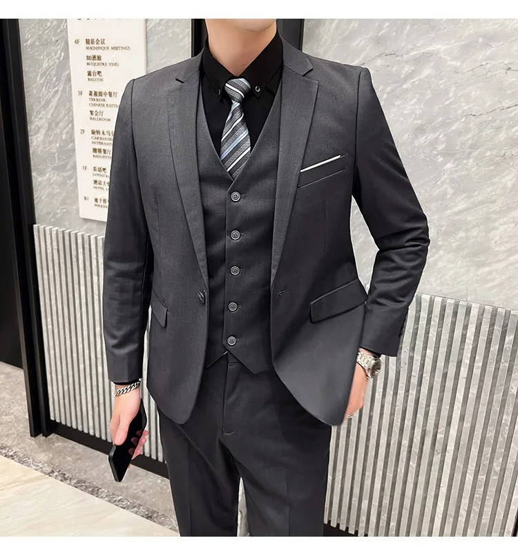 Men's formal wear three-piece suit, notch lapel. Perfect for weddings, business, and parties.