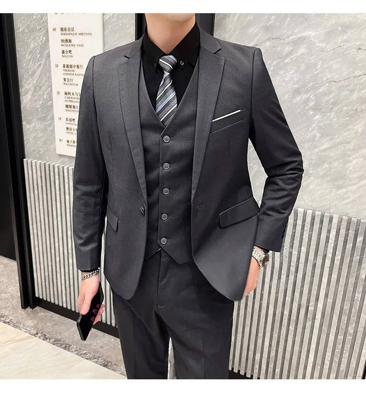 Men's formal wear three-piece suit, notch lapel. Perfect for weddings, business, and parties.