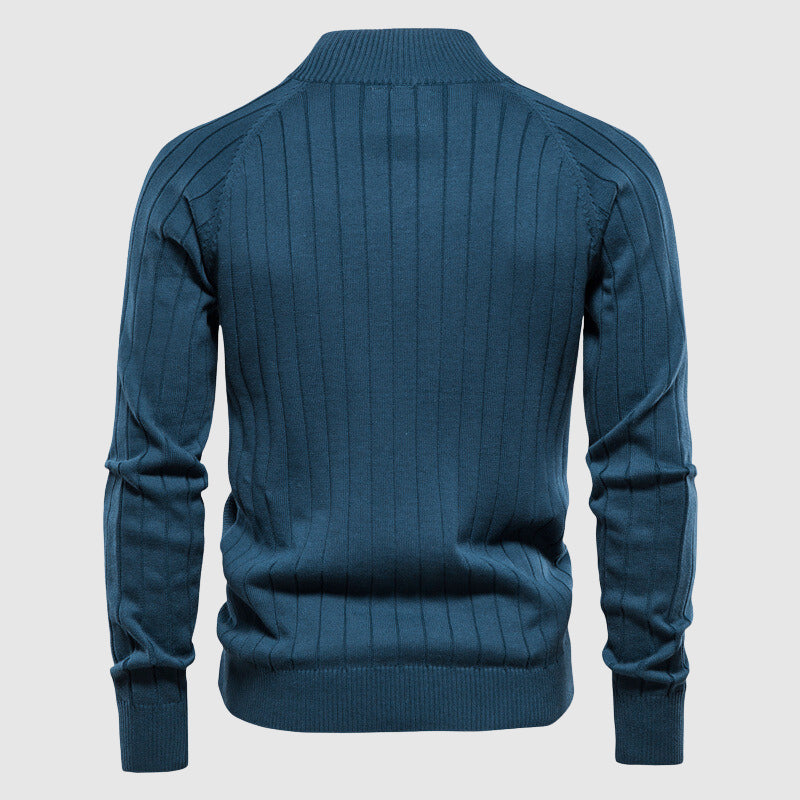 Comfortable men's knitwear full zip sweater, ideal for fall fashion and warm winter attire.