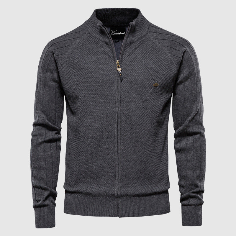 Stylish men's full zip cardigan, perfect for smart casual outfits and everyday wear.