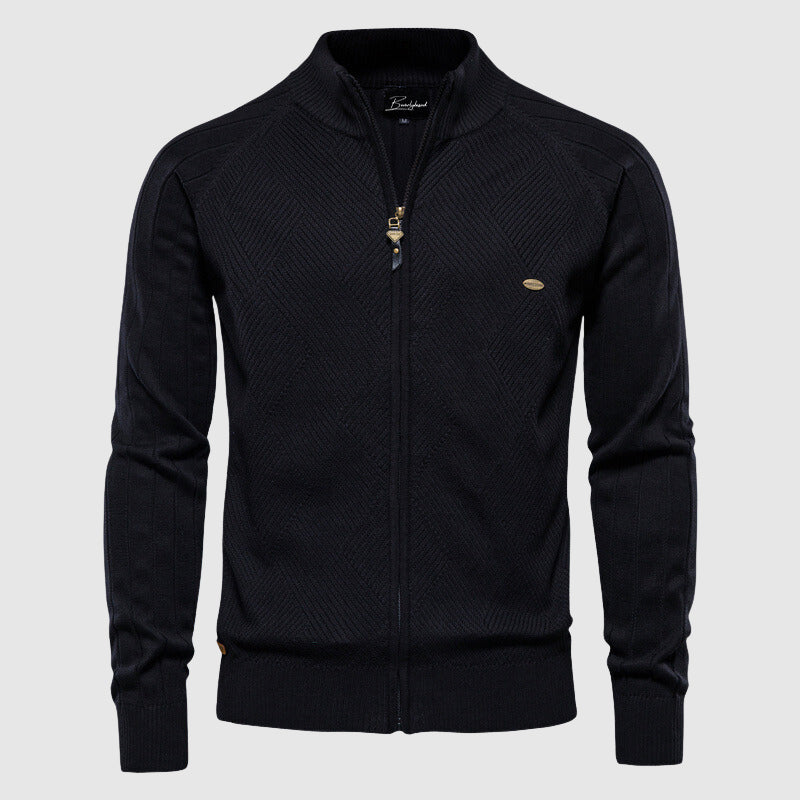 Men's fall fashion full zip sweater, a comfortable knit cardigan for essential winter apparel.
