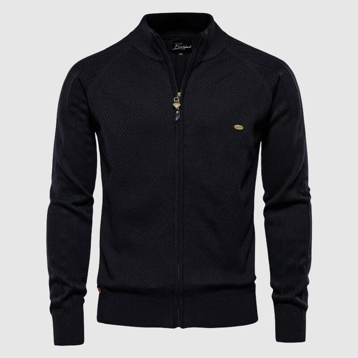 Men's fall fashion full zip sweater, a comfortable knit cardigan for essential winter apparel.