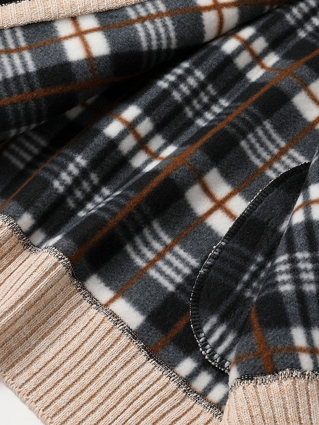 Modern men's full-zip cardigan, perfect for a smart casual look. Features a distinctive plaid accent.