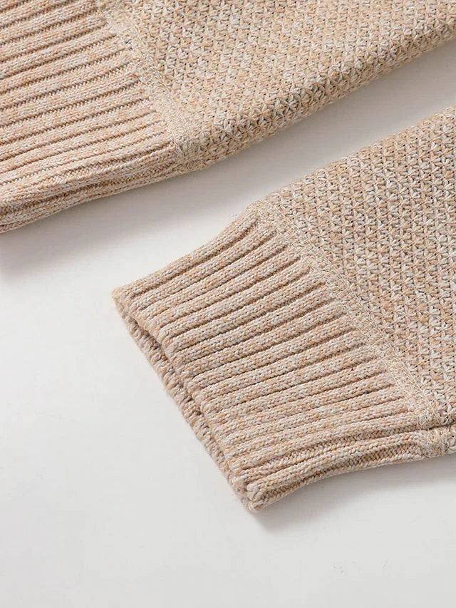 Comfortable men's full-zip sweater cardigan, designed for warmth & style with a tasteful plaid accent.