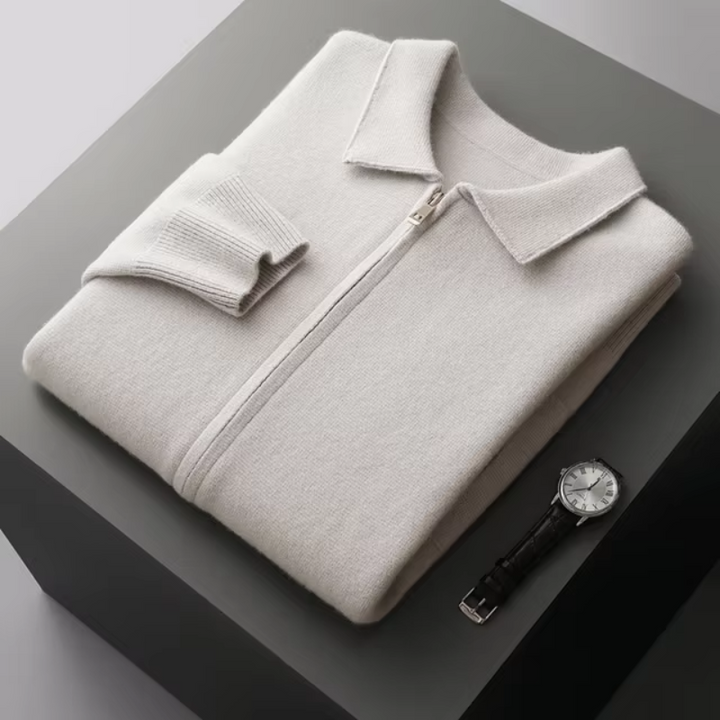 Everyday men's full zip sweater with collared design & pockets, a comfortable choice.