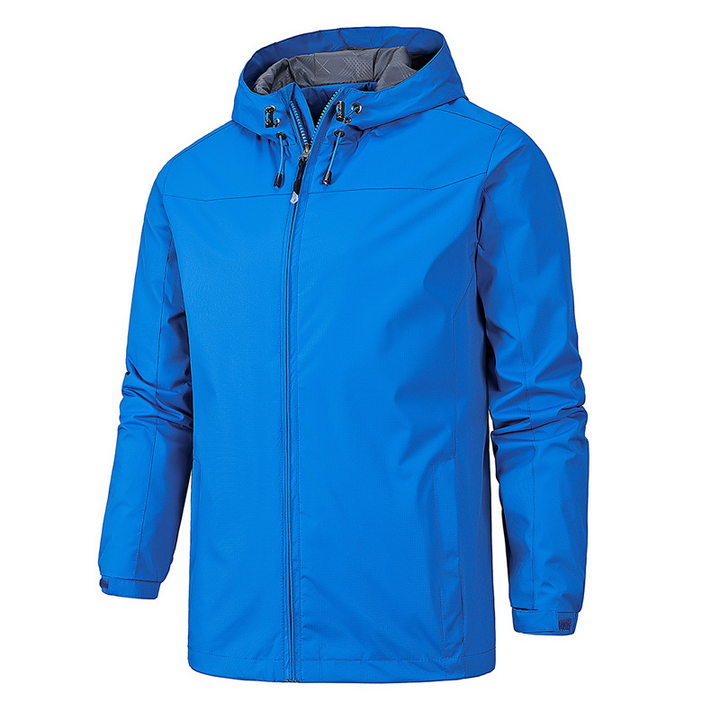 Comfortable men's full zip hooded jacket, ideal casual outerwear for daily fashion & athletic activities.