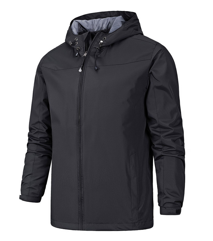 Versatile men's full zip hooded jacket, offering cozy comfort and style for casual and athletic wear.