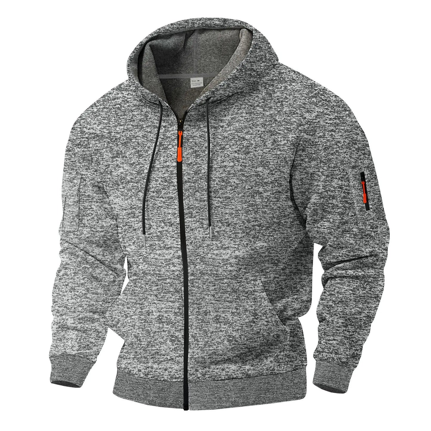 Athletic men's hooded sweatshirt, full zip front, perfect as a versatile layering piece