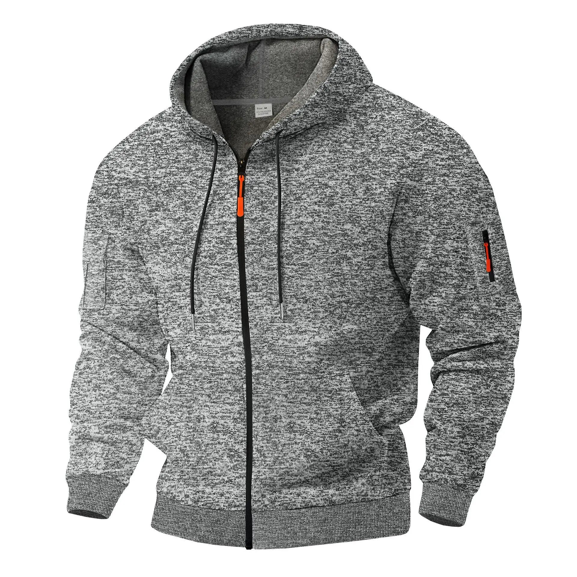Athletic men's hooded sweatshirt, full zip front, perfect as a versatile layering piece
