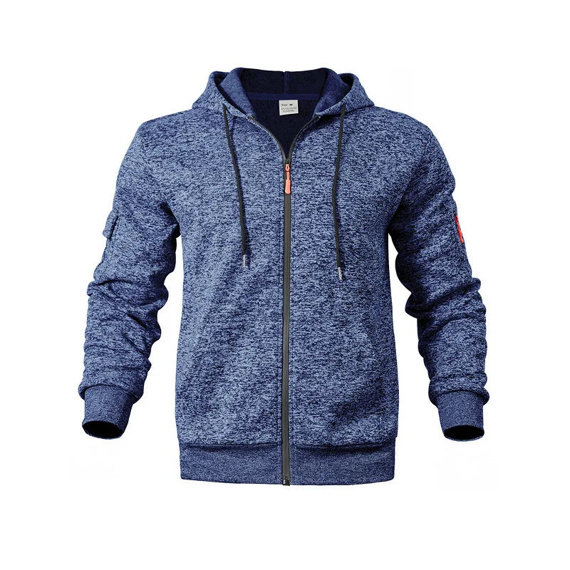 Casual men's full zip hoodie with a functional utility pocket, comfortable for daily wear