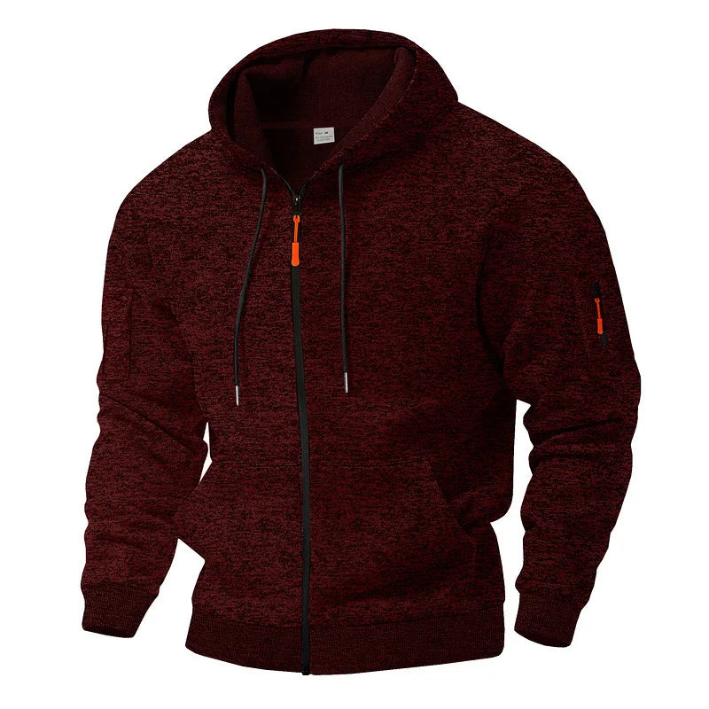 Classic men's full zip hooded sweatshirt, durable fabric and practical utility pocket