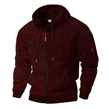 Classic men's full zip hooded sweatshirt, durable fabric and practical utility pocket