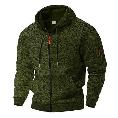 Comfortable men's full zip hoodie, perfect for outdoor activities with a utility pocket