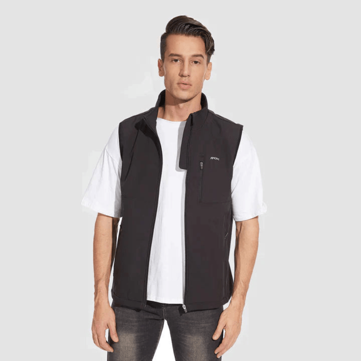 Men's full zip lightweight vest with stand collar and zip pockets, ideal for casual layering & outdoor wear.